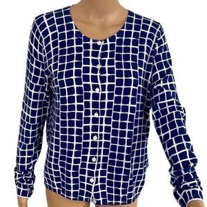 TOMMY HILFIGER Blue and white tile print button up cardigan